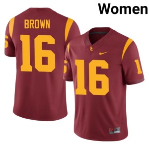 Embroidery Cardinal Prophet Brown Trojans Women #16 Jerseys 227643-986