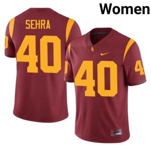 Stitched #40 Trojans Women's Cardinal Shawn Sehra Jerseys 743420-500