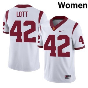 High School #42 Ronnie Lott White Trojans Women's Jersey 169194-741