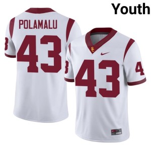 Embroidery White Southern California Trojans Youth #43 Troy Polamalu Jerseys 592006-159